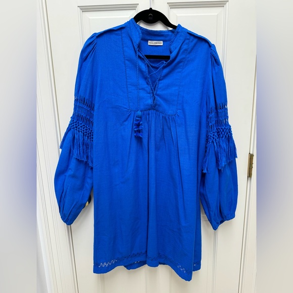 NWOT Ulla Johnson Royal Blue Tunic with Fringe and Tassel Details Sz 10 - Picture 1 of 7